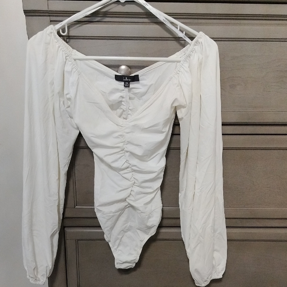 Off White Long Sleeve Ruched Top